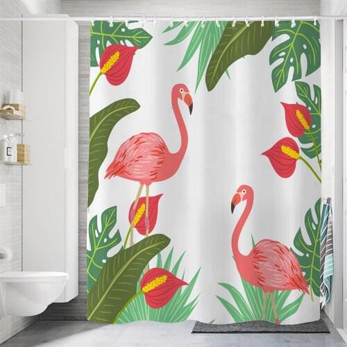 Tropical Animal Flamingo Shower Curtains Bathroom Curtain Frabic Waterproof Mildewproof Polyester Bath Curtain With Hooks