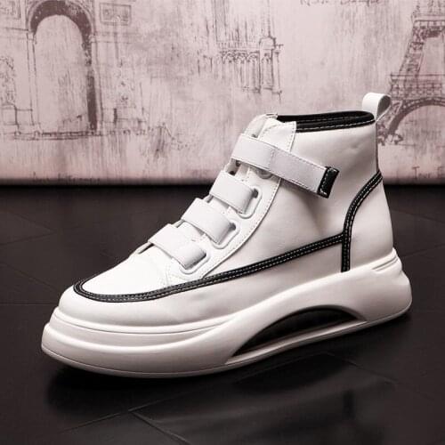 Fashion Mens White Casual Shoes Hip Top Platform Hook Loop Trending Leisure Street Hip Hop Younger Zapatos Male Size 38-43 ERRFC