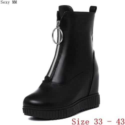 Platform Shoes Women Wedges Mid Calf Boots Height Increasing Wedge Short Boots High Heel Shoes Plus Size 33 - 40 41 42 43