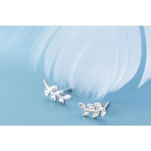 MloveAcc Fashion 925 Sterling Silver Dazzling CZ Tree Leaves Stud Earrings for Women Sterling Silver Jewelry