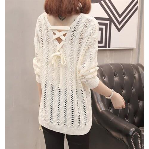 Hollow Out Thin Summer Women Knitted Pullover Tops Casual Mesh Pull Jumper Female O-Neck Cool Sweater Ladies Long Sleeve Top