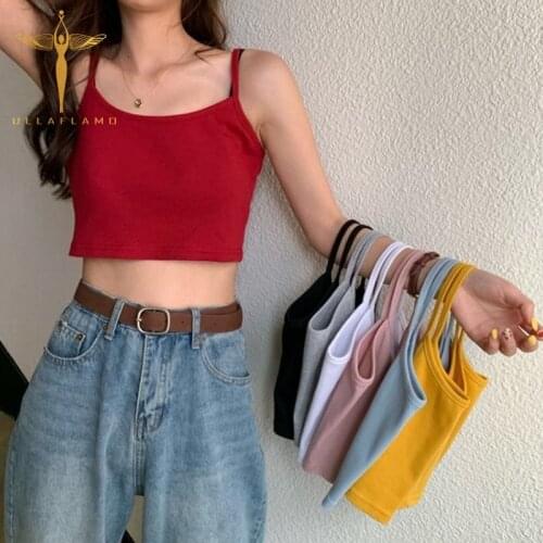 Basic Spaghetti Strap Women Slim Camisole 6 Colors Elastic Bottom Sleeveless Casual Crop Top Female Sexy Commute Camis Tops