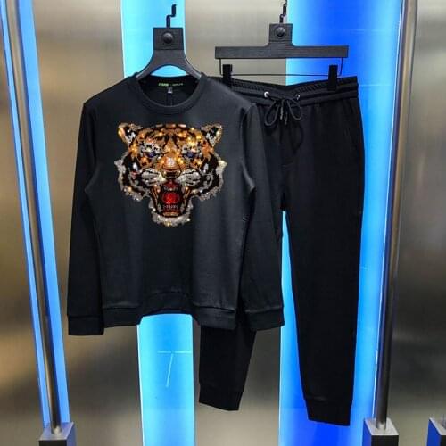 Winter Plus Size Luxury Young Fashion Sets Regular Pullover Tiger Diamond Pattern Hot Sale Tracksuit Men