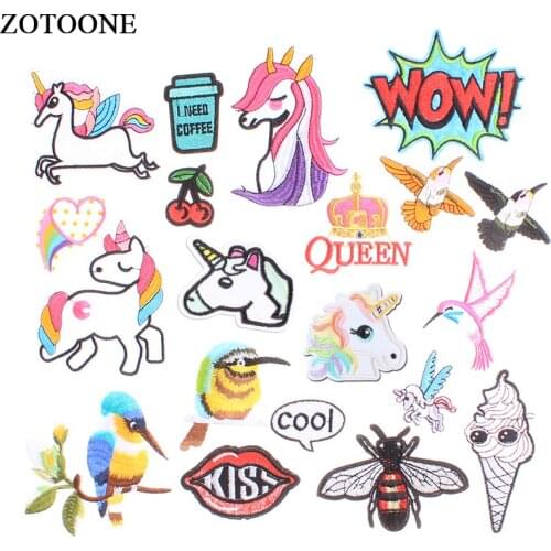 ZOTOONE 20PCs Mixed Iron On Patches For Clothing Embroidery Patch Unicorn Badge Stripes Stickers For Clothes Jeans Applications