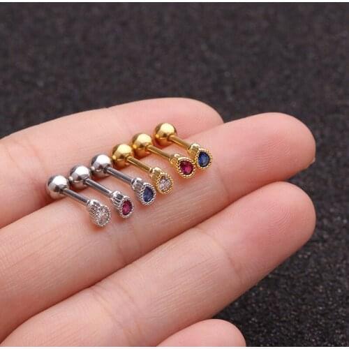 16G Cz Simple Ear Studs Helix Piercing Cartilage Earring Conch Rook Tragus Stud Labret Back Piercing Jewelry