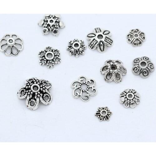 20p Bead Caps End beads For women Bracelet necklace DIY Jewelry making Findings Tibet Silver Plated Carved Flower Spacer beads