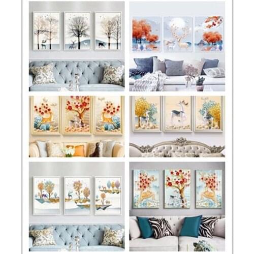 3 Pcs/Set DIY Oil Painting by Numbers Triptych Pictures Coloring Landscape Abstract Paint Wall Sticker Home Decor