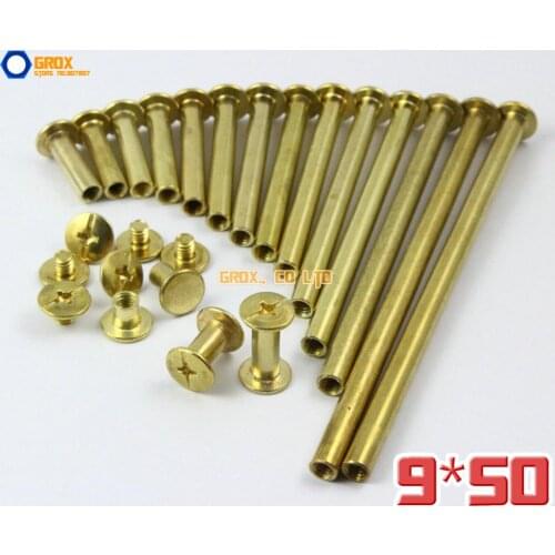 30 Pieces 9 x 50mm Brass Plated Chicago Screw Stud Rivet Belt Strap Fastener (5mm Shank Diameter)