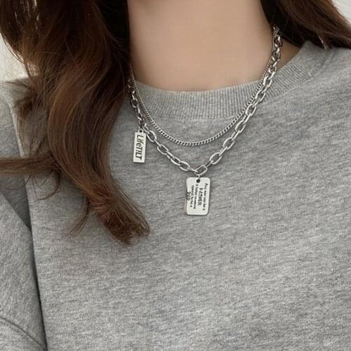 316L Stainless Steel New Fashion Jewelry Hip-hop 2 Layer Multi-element Charms Thick Chain Choker Necklaces Pendants For Women