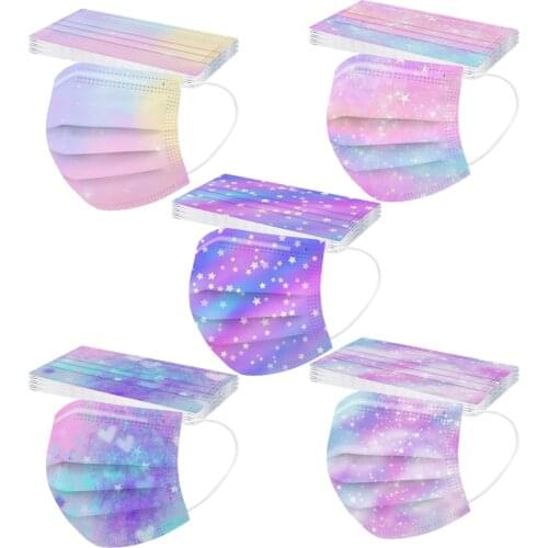 50pc Cartoon Tie-dye Masks For Kids Child Disposable Mouth Masks 3-layers Filter Dustproof Masks Mouthmask Cosplay Halloween
