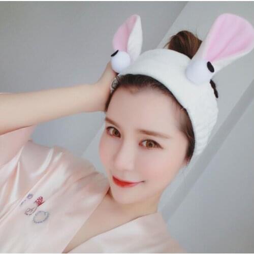 50pcs/lot DIY Simple Multi Plush Rabbit Ears Cartoon Eyes Hair Band Makeup Rubber Band Hair Styling Tools Accessories HA1363
