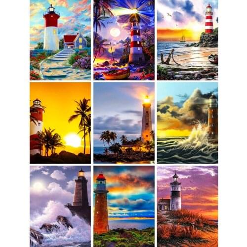 5D DIY Diamond Painting Scenery Lighthouse Cross Stitch Kit Full Embroidery Mosaic Art Picture of Rhinestones Craft New Arrivals