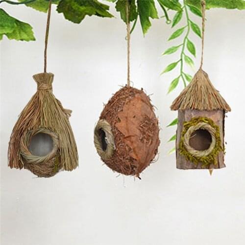 Birdhouse Bird Nest Breeding Box Wild Grass Weave Canary Finch Budgie Houses For Home Bird Use