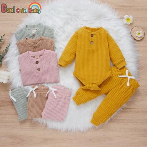 Newborn Infant Girl Boy Clothing Spring Autumn Baby Outfits Solid Long Sleeve Bodysuits + Pants 2Pcs Fashion Toddler Clothes Set