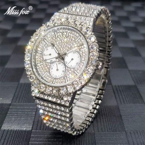 Chronograph Reloj Hombre MISSFOX Men Watches Top Brand Luxury Ice Out Diamond Gold Quartz Watch Waterproof Hour Droshipping