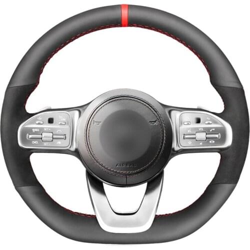 Black Suede Leather Car Steering Wheel Cover For Mercedes-Benz A-Class W177 C-Class W205 E-Class W213 S-Class W222 2018-2020