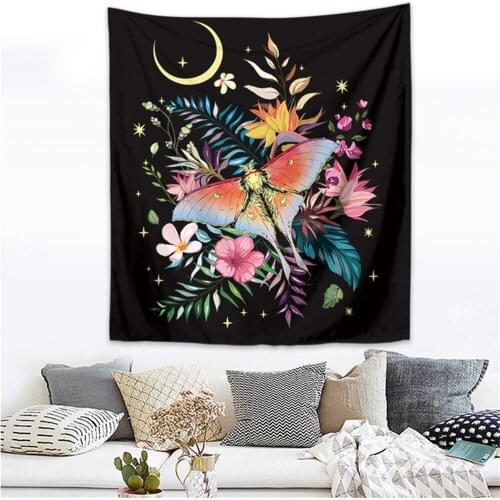 Cilected Moonlight Butterfly Flower Print Tapestry Wall Hanging Nordic Ins Home Living Room Sofa Background Cloth Decoration