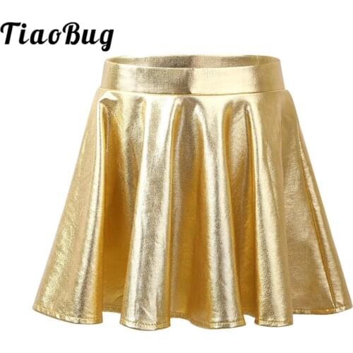 TiaoBug Kids Girls Shiny Metallic Mini Skorts Skater Ballet Leotard Bottoms Gymnastics Shorts Skirt Stage Performance Dancewear