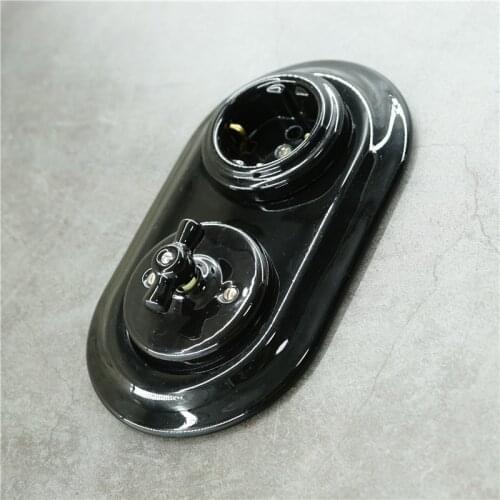 Double Wall Switch 240V 10A and Socket 240V 16A Flush-mounted 2 Porcelain Frames