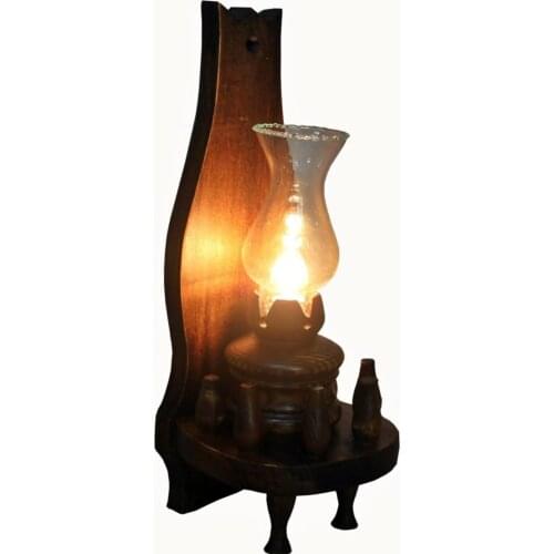 Electric Gas Lamp Trinket Wall Ornament Wood Souvenir Decorative Wood Lamp Holder Gift Wooden Hand Embroidered Lamp