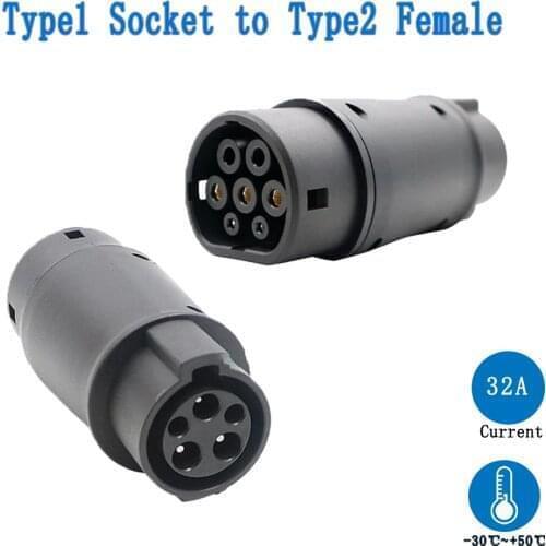EV Adaptor SAE J1772 Charging for Electric Vehicle EV Car Charger Type1 Male Connector to Type2 Female Socket