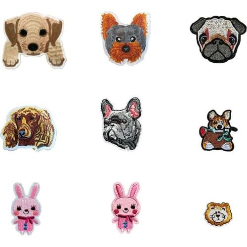 Hot sale Cartoon Embroidery Dog Rabbit Hot melt adhesive patches iron on clothes Face Stickers badge DIY Jeans Hat Accessories