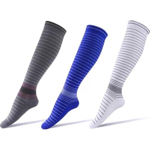 Mens elastic compression socks over knee stripes sports long barrel pressure ankle socks,coolmax Quick drying socks