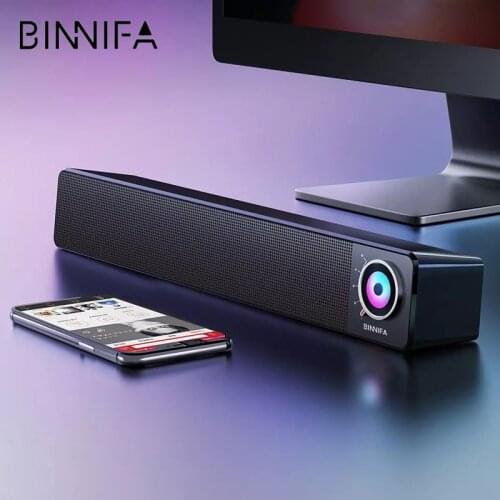 BINNIFA Desktop Sounbar Computer Bluetooth 5.0 Speaker Colorful Light DSP Double Horn WirelessLaptop AUX/Mic Input TV Theater