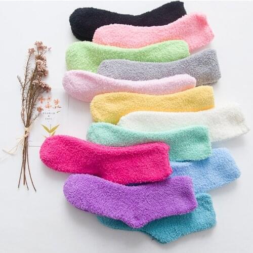 New Arrivals High Fashion Cute Socks Women Bed Socks Pure Colorful Fluffy Warm Winter Kids Gift Soft Floor Home Sleep Socks