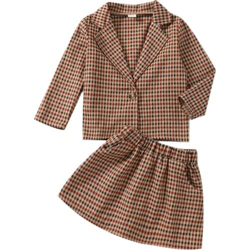 Citgeett Autumn Kids Girls Skirt Suit Long Sleeve Plaid Lapel Collar Neck Tops Long Skirt Spring Clothes Set