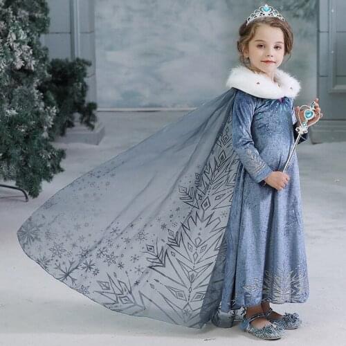 Girls New Snow Country Aisha Princess Group Of Long Sleeve Winter Dress Show Cosplay Costume Festival Party School Snowflake
