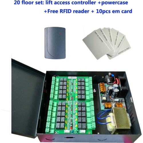 Lift access control set ,20 floors Elevator Controller+power case+Free rfid reader+10pcs em card,sn :DT20_set