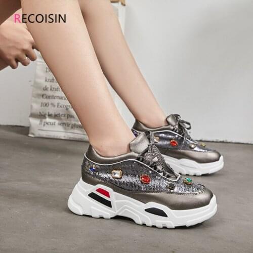RECOISIN 2021 New Fashion Chunky Sneakers Women Platform Heels Creepers Moccasins Flats Vulcanized Women Shoes Tenis Feminino