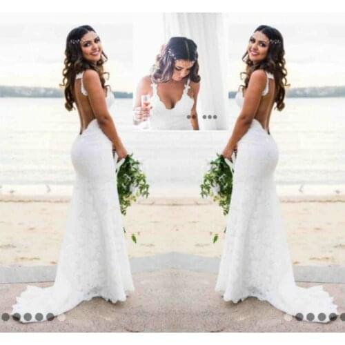 Sexy Lace Wedding Dresses Country Style Count Train Deep V Neck Backless Wedding Dress Hoho Cheap Handmade Mermaid Bridal Gowns