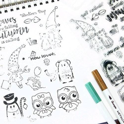 Soft Pvc Owl Cartoon Animal Vintage Basic DIY Silicone Stamps for Scrapbooking Stationery Standard Stamp Kids Gift