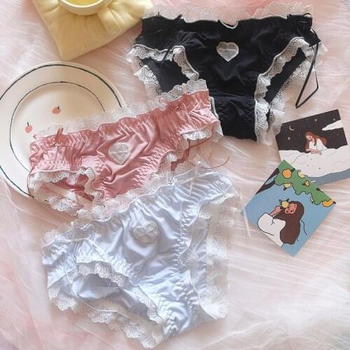 Sweet Cute Underpants Women Pink Cotton Panties Seamless Briefs Plus Size Lingerie Femme Lolita Lace Panty Thong Embroidery New