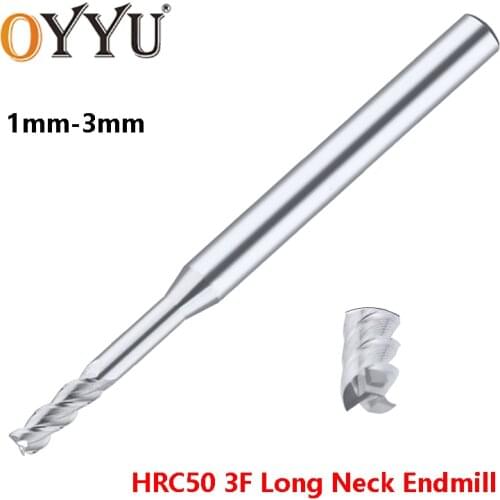 OYYU Tungsten Long Neck Endmills For Aluminum HRC50 3 Flute Carbide Deep Groove Milling Cutter Long Edge Router Bit 1X6 1X8 1X10