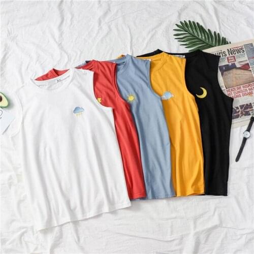 Women Tops O Neck Embroidery Weather Summer Sleeveless Female Casual T shirt Femme Ladies Vibes Loose Couples Tees