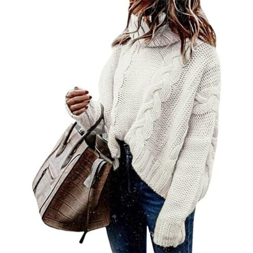 New Sweater Women 2019 High Collar Solid Color Hot Autumn And Winter Loose Long Sleeves Twist Clothes Women Vestidos MMY77005