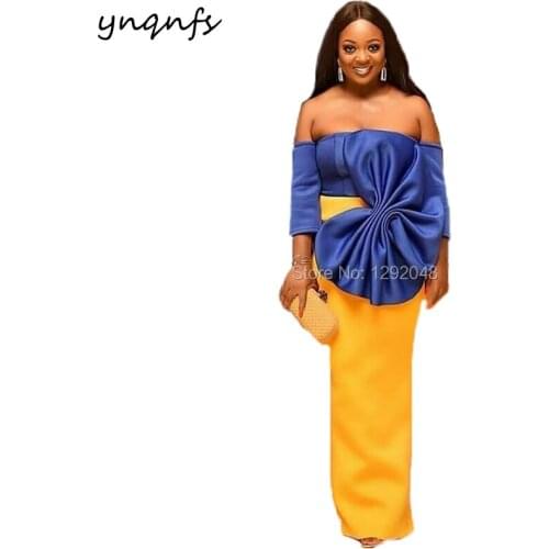 YNQNFS E2 Vestidos Elegant Big Bow Off Shoulder Satin Mermaid Yellow Royal Blue Africa Evening Dresses Long 2019
