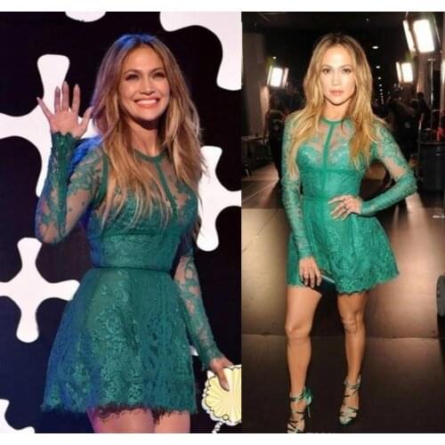 Elegant jennifer lopez Lace Evening Dress Long Sleeves Formal Holiday Wear Celebrity Party Gown Custom Made Plus Size