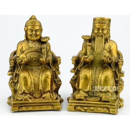 1 Pair Copper Earth God Couple Bodhisattva Statues Ornament Temple House Lucky Remove Disease Office Feng Shui Home Decoration
