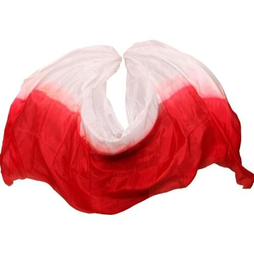 100% Silk Stage Performance Dancewear Props Tie Dye Silk Veil Shawls Women Scarf Costumes Belly Dance Veils White+Red 250*114 cm