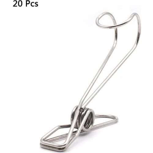 20 Pcs Stainless Steel Laundry Hanging Clip Hook Clothes Peg Boot Hanger Towel Holder Paper Files Binder Clip Snack Seal Storage