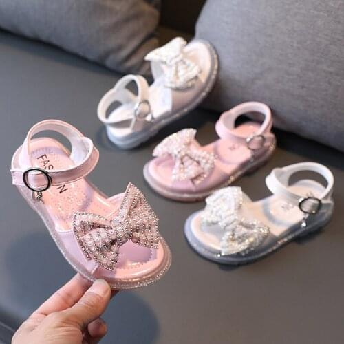 2021 Fashion Rhinestone Bow Girl Summer Sandals Kid ChildrenS Dress Shoes For Princess Beach Shoe 3 4 5 6 7 8 9 10 11 12 Years