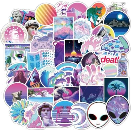 50PCS Vaporwave Art Style Sticker For Laptop Computer Skateboard Luggage Refrigerator Decals Cartoon Graffiti Stickers F3
