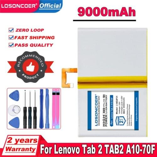 LOSONCOER 9000mAh L14D2P31 Battery For Lenovo Tab 2 TAB2 A10-70F A10-70L A10-70LC A10-70 A7600-F TB2 X30L TB2-X30F TB2-X30M