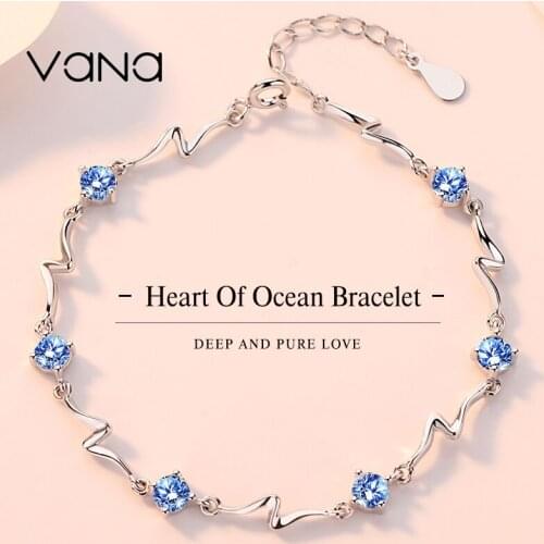 VANA Heart of Ocean Bracelet for Women 925 Sterling Silver Bracelet Set with SWAROVSKI Cubic Zirconia Gift for Girlfriend