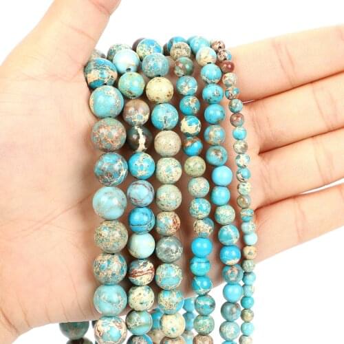 Natural Stone Beads Blue Emperor Stone Loose Beads for Jewelry Making Needlework DIY Bracelet Strand 4-12 MM