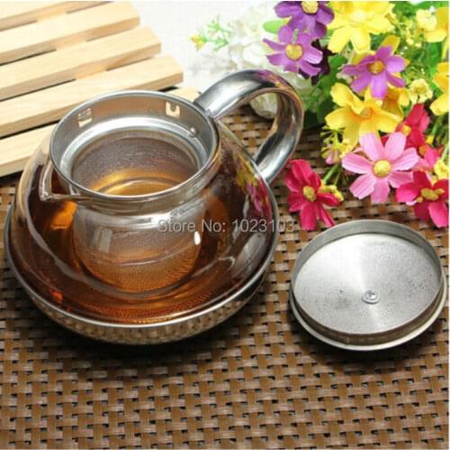 Huiwill new Coffee tea pot Stainless Steel Faced Modern Infuser filter/strainer 600ml Herbal With Filter Heat Resistant Glass